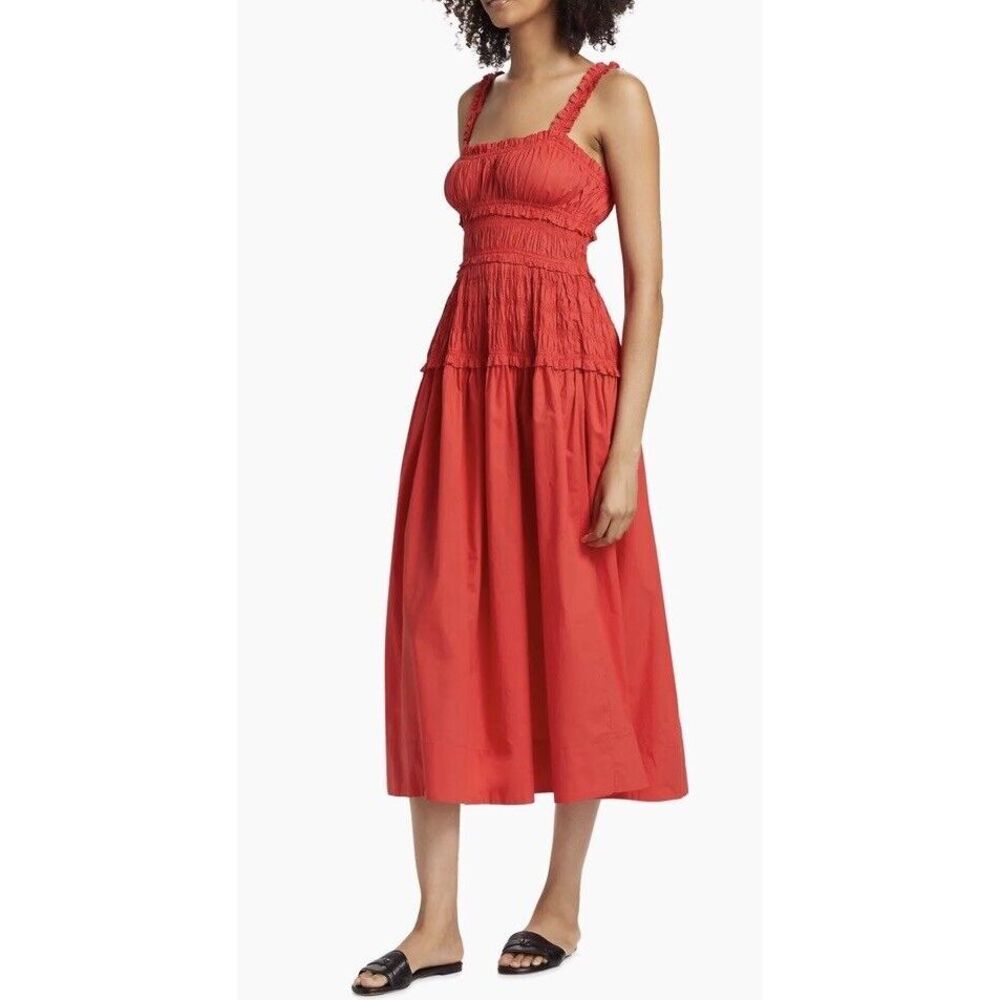 Doen Red Smocked Midi Dress - Picture 2 of 11